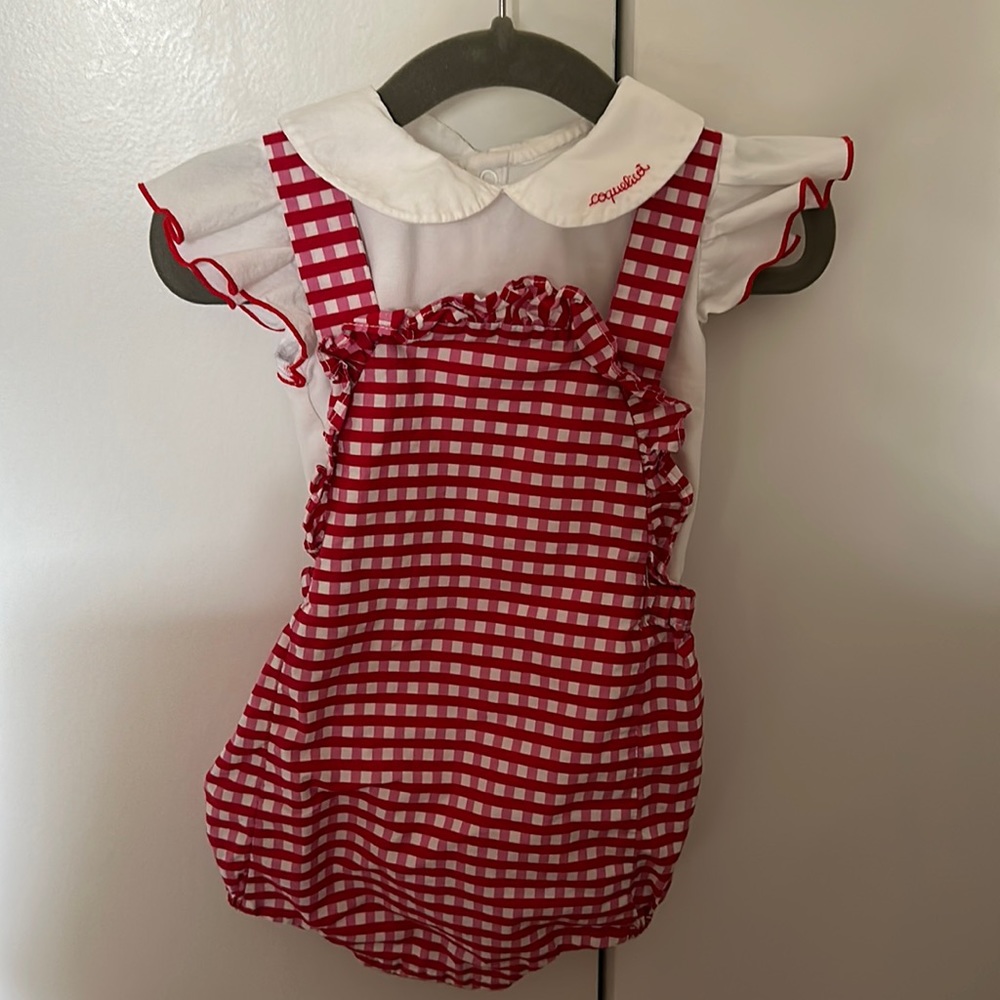 Jacadi 18M girls red and white romper